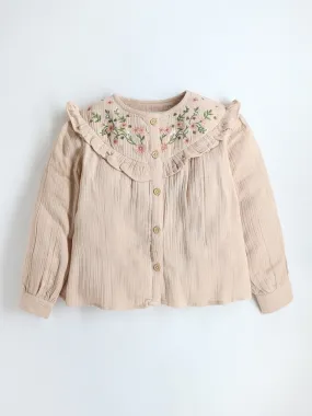 Girls Peach Floral Embroidery Top Girls Peach Floral Embroidery Top