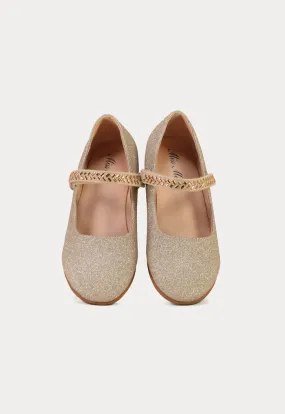 Glittery Flat Shoes With Strass Strap Glittery Flat Shoes With Strass Strap