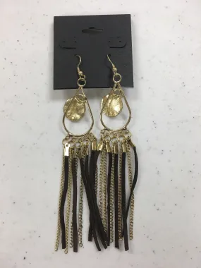 Gold Chain and Brown Suede Tassel Earrings Gold Chain and Brown Suede Tassel Earrings