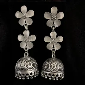 Gorgeous Floral Oxidized Silver Earring with Jhumka Gorgeous Floral Oxidized Silver Earring with Jhumka