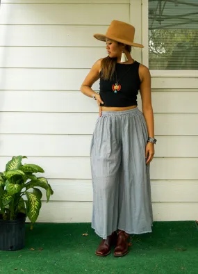 Gray Raw Organic Cotton Gauze Wide Legs Palazzo Pants Gray Raw Organic Cotton Gauze Wide Legs Palazzo Pants