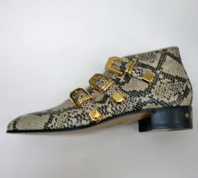 Gucci Python Print Leather Ankle Boots with Gold Logo Buckles Shoes Avana Gucci Python Print Leather Ankle Boots with Gold Logo Buckles Shoes Avana