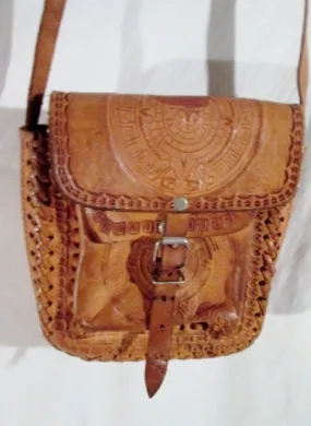 Handmade Latin Tooled Leather Shoulder Bag Satchel BROWN MAYAN CALENDAR Handmade Latin Tooled Leather Shoulder Bag Satchel BROWN MAYAN CALENDAR