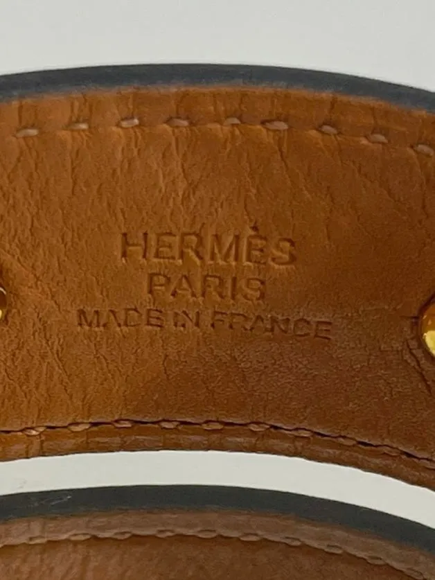 Hermes Open Cuff In Leather & Gold Plate