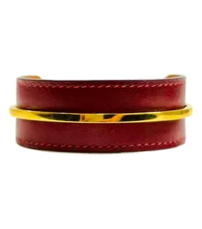 Hermes Open Cuff In Leather & Gold Plate Hermes Open Cuff In Leather & Gold Plate