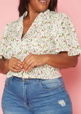 Hi Curvy Plus Size Women Floral Pattern Collar Neck Shirt Hi Curvy Plus Size Women Floral Pattern Collar Neck Shirt