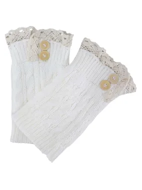 Ivory White Knit Boot Liner Leg Warmers With Lace Trim Ivory White Knit Boot Liner Leg Warmers With Lace Trim