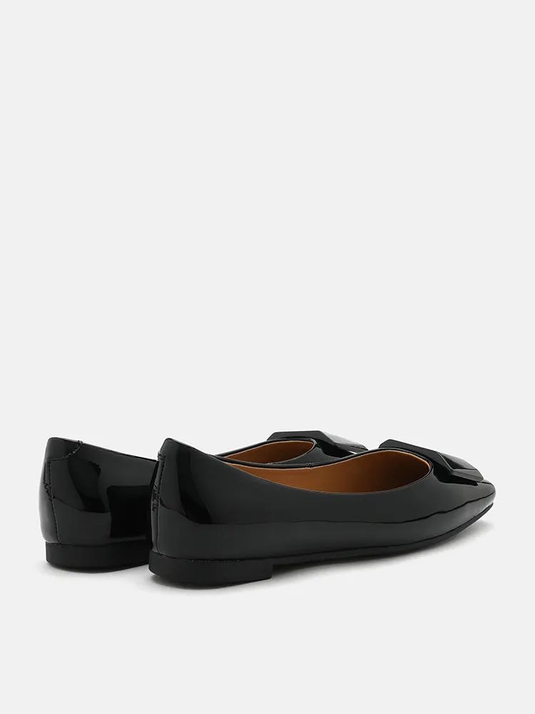 Larisa Monotone Buckle Patent Covered Flats