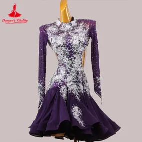 Latin Dance Dress for Women Spandex Long Sleeves Flowers Rumba Chacha Tango Performance Skirt Custom Adult Child Latin Dresses Latin Dance Dress for Women Spandex Long Sleeves Flowers Rumba Chacha Tango Performance Skirt Custom Adult Child Latin Dresses