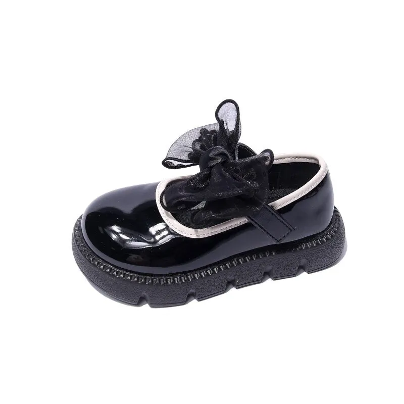 Little Girl's Mary Janes Organza Flower Lovely Trendy Children Princess Shoes Toddler Patent Leather Kids Autumn