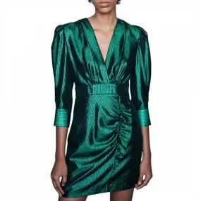 Maje Rexy Woven Metallic Mini Dress In Green Maje Rexy Woven Metallic Mini Dress In Green