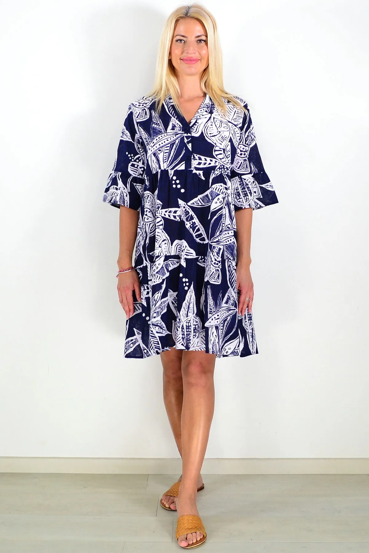 Maya Button V Neck Layer Dress