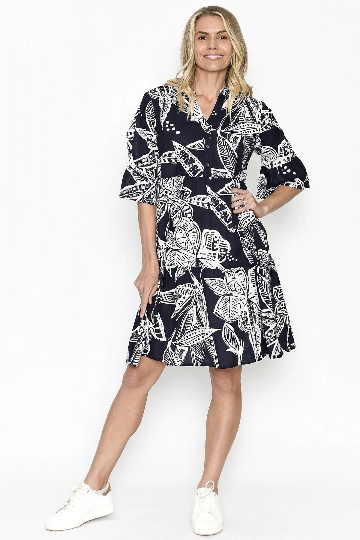 Maya Button V Neck Layer Dress