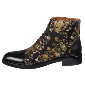 Men's Boot Oxford Brogue Floral Print Lace Up Leather Ankle Boots Men's Boot Oxford Brogue Floral Print Lace Up Leather Ankle Boots