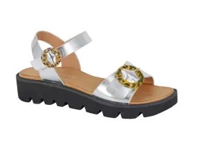 Mimi Silver - Halter Back Twin Buckle Wedge Sandal Mimi Silver - Halter Back Twin Buckle Wedge Sandal