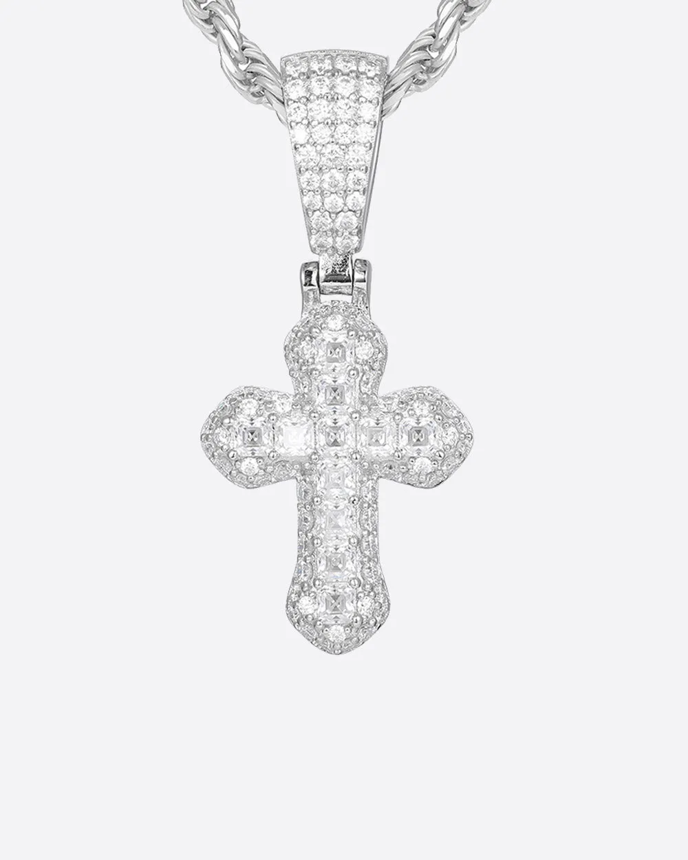 MOISSANITE LATIN CROSS PENDANT. - WHITE GOLD