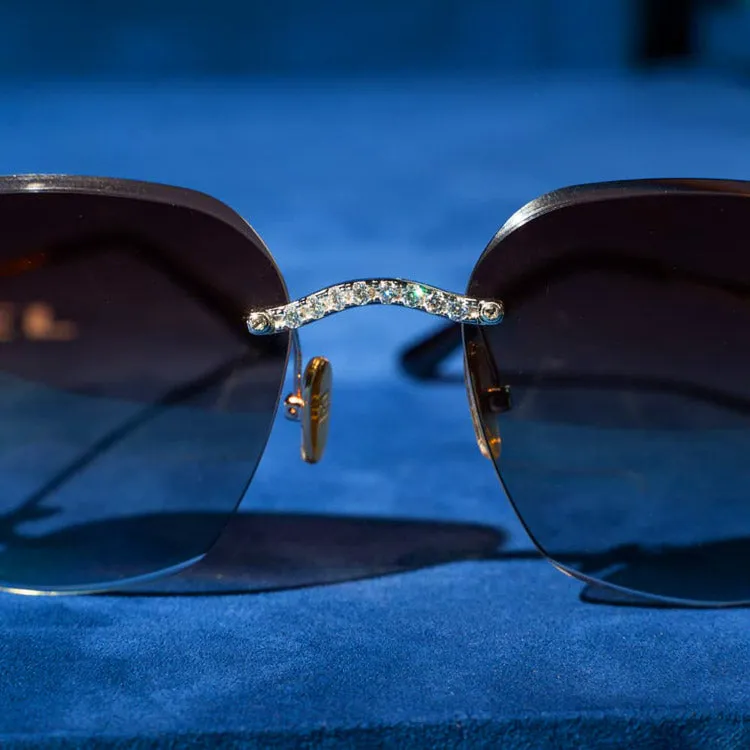 Moissanite Rimless Aviator Sunglasses 14K Gold