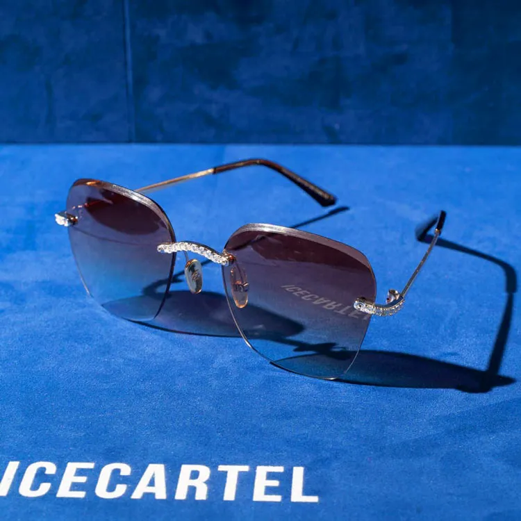 Moissanite Rimless Aviator Sunglasses 14K Gold