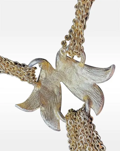 Multi-chain Double Leaf Tassel Necklace