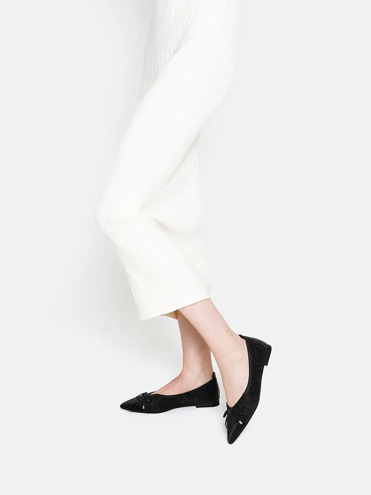 Natalia Bow Pointed-Toe Covered Flats