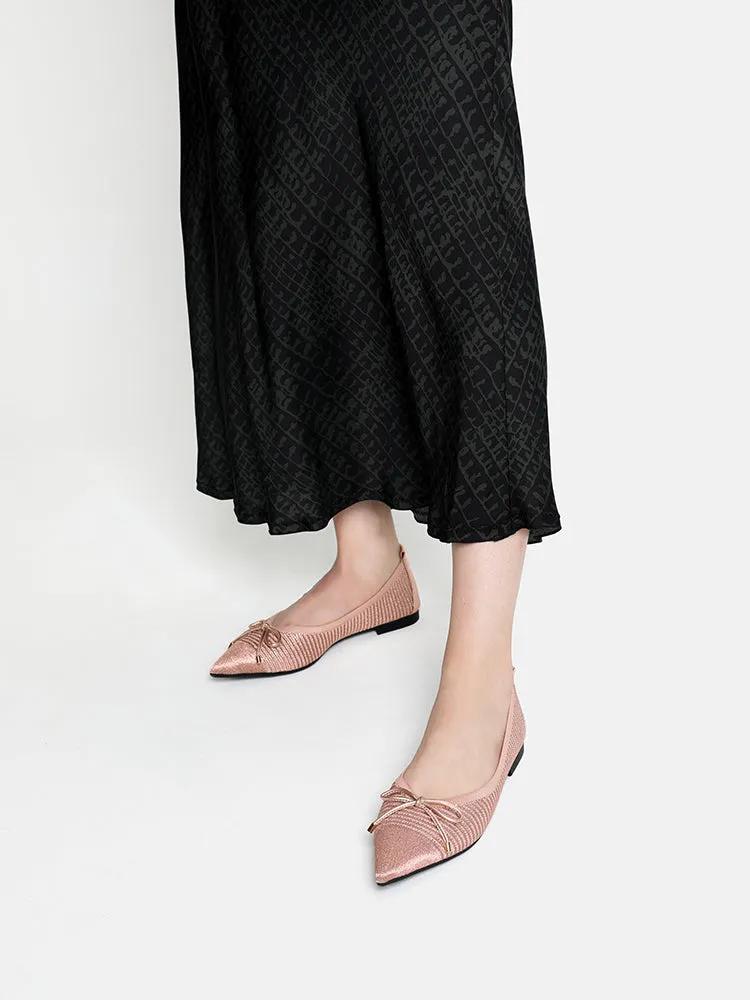 Natalia Bow Pointed-Toe Covered Flats