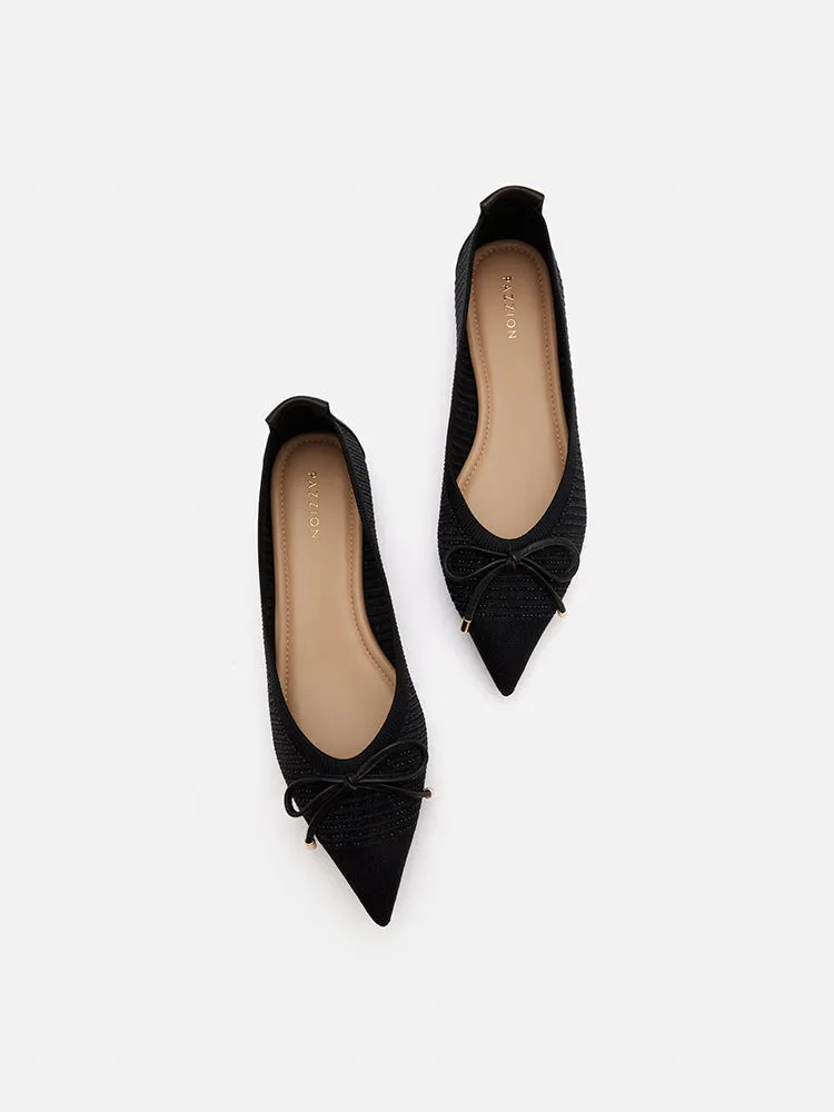Natalia Bow Pointed-Toe Covered Flats