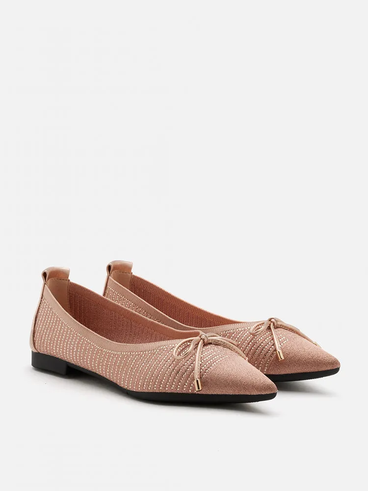 Natalia Bow Pointed-Toe Covered Flats