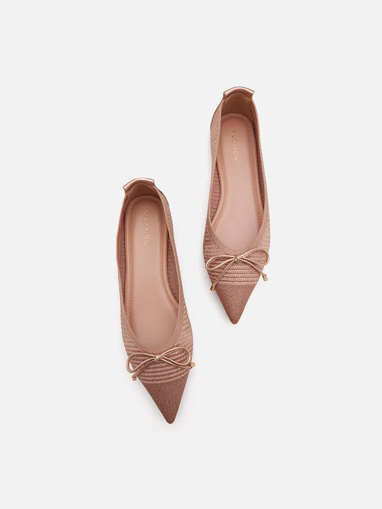 Natalia Bow Pointed-Toe Covered Flats