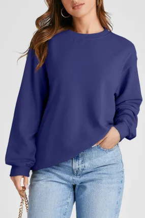 Navy Blue Plain Drop Shoulder Crewneck Pullover Sweatshirt Navy Blue Plain Drop Shoulder Crewneck Pullover Sweatshirt