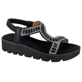 Novara - Black Elasticated Back Wedge Sandal Novara - Black Elasticated Back Wedge Sandal