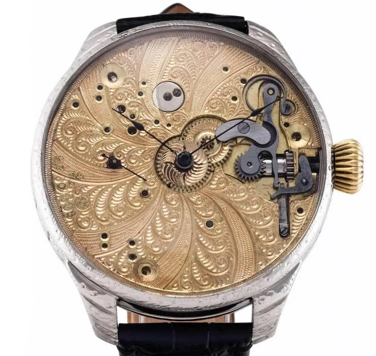 Omega Wristwatch Spiral Engraving Recased Pocket Watch