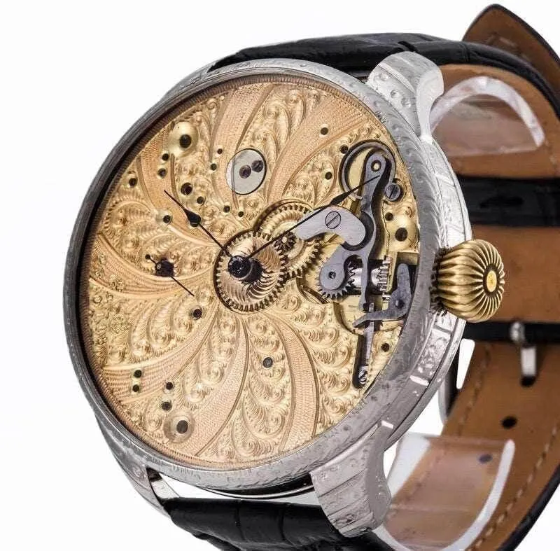 Omega Wristwatch Spiral Engraving Recased Pocket Watch
