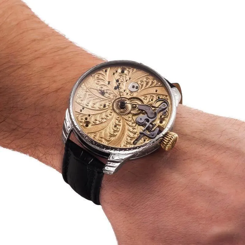 Omega Wristwatch Spiral Engraving Recased Pocket Watch
