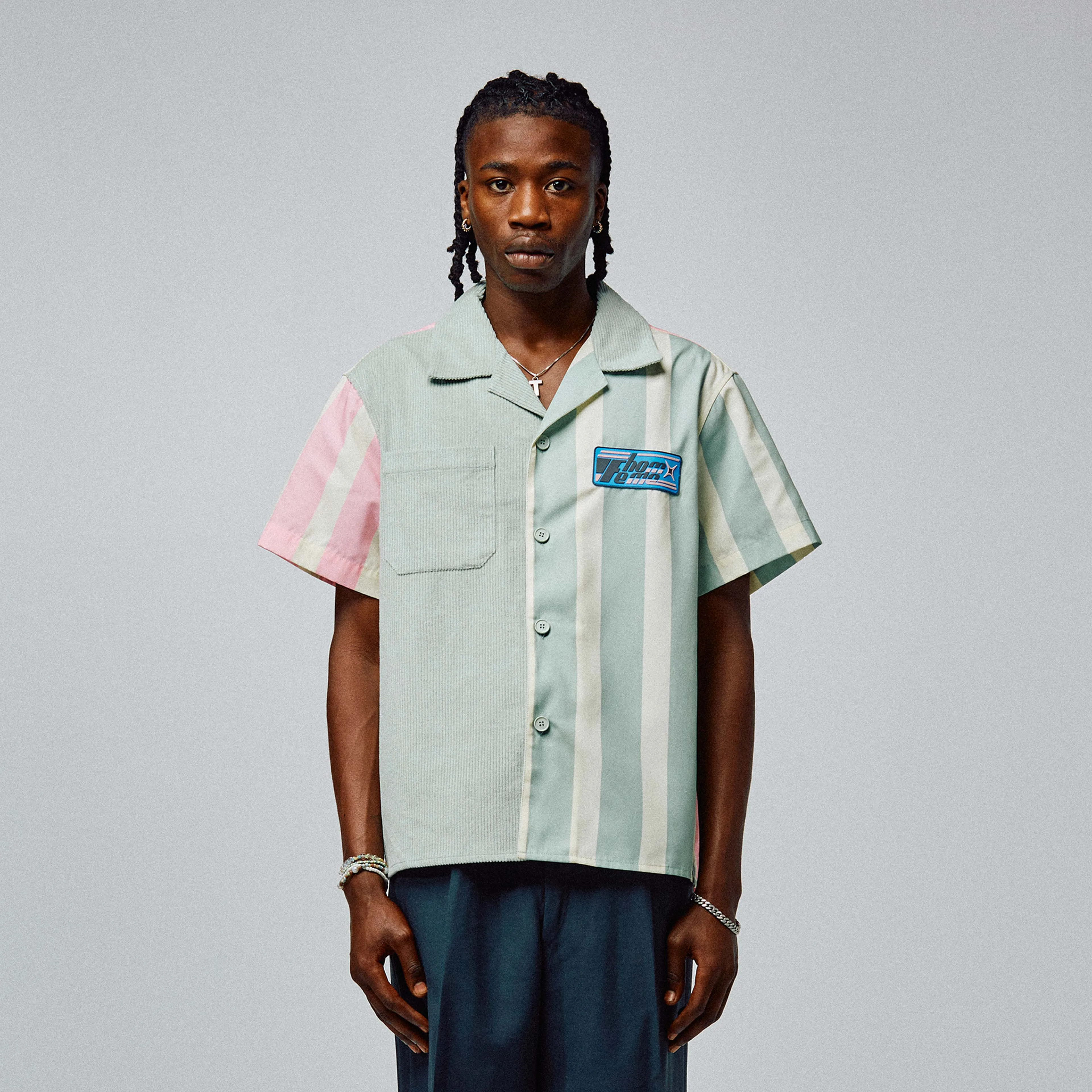 Paneled Corduroy Shirt Green and Pink
