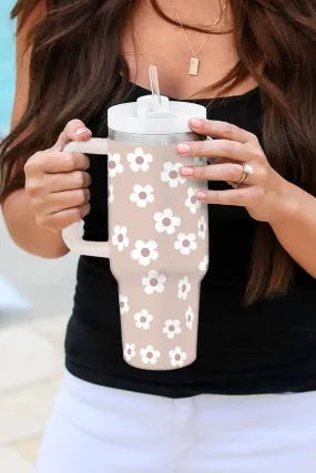 Parchment Floret Print Stainless Tumbler With Lid And Straw 40oz Parchment Floret Print Stainless Tumbler With Lid And Straw 40oz