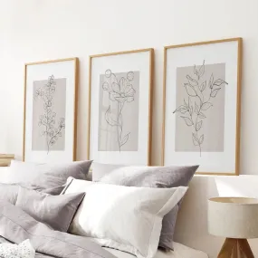 Pastel Botanical Wall Art Set of 3 Pieces. Gray and Beige Pastel Botanical Wall Art Set of 3 Pieces. Gray and Beige