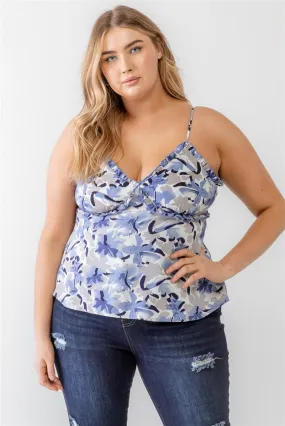 Plus Floral Print Woven Ruffle Sleeveless Back Zipper Tank Top Plus Floral Print Woven Ruffle Sleeveless Back Zipper Tank Top