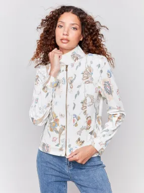 Printed Vintage Faux Leather Jacket - Cashmere Printed Vintage Faux Leather Jacket - Cashmere