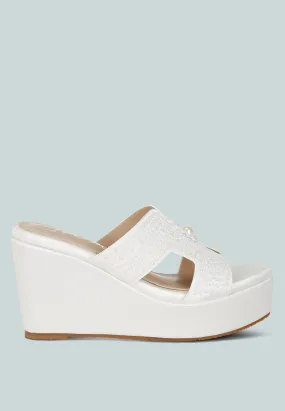 Renier Satin Pearl Detail Wedge Sandals Renier Satin Pearl Detail Wedge Sandals
