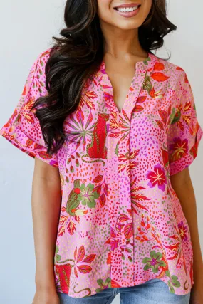 Rose Jungle Floral Print Notch V Neck Blouse Rose Jungle Floral Print Notch V Neck Blouse