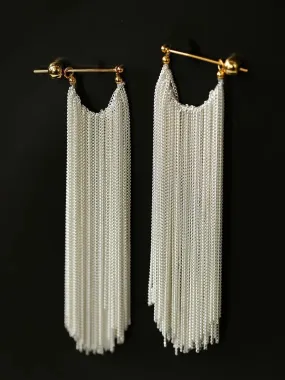 Shining Galaxy Waterfall Long Tassel Silver Earrings Shining Galaxy Waterfall Long Tassel Silver Earrings