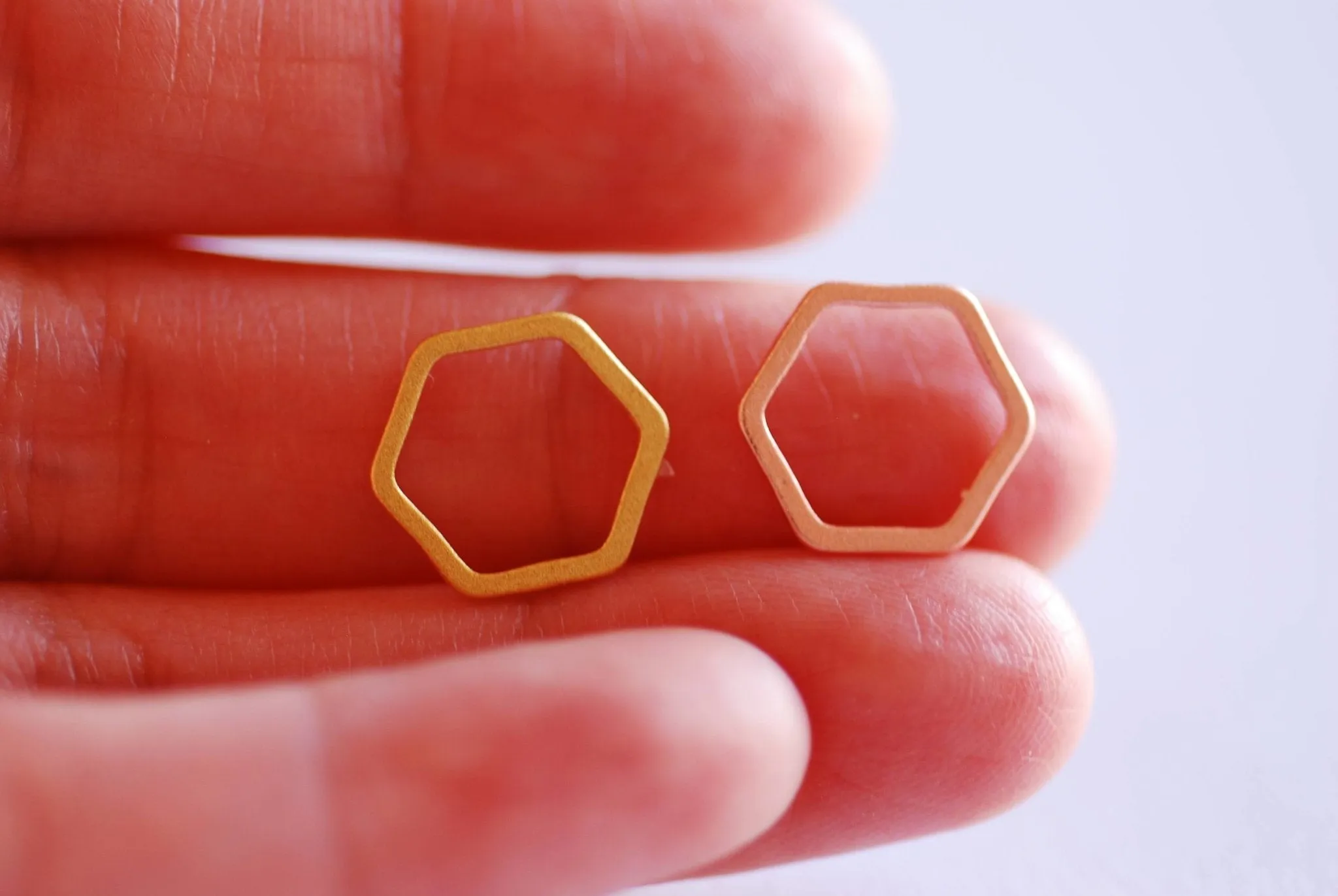 Shiny Vermeil Gold Hexagon Connector Charm- 22k Gold plated Sterling Silver, jump ring, hexagon frame spacer link, honeycomb, Geometric, 362