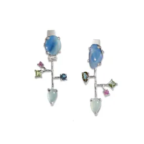 Silver Asymmetrical Opal and Aquamarine Earrings Silver Asymmetrical Opal and Aquamarine Earrings