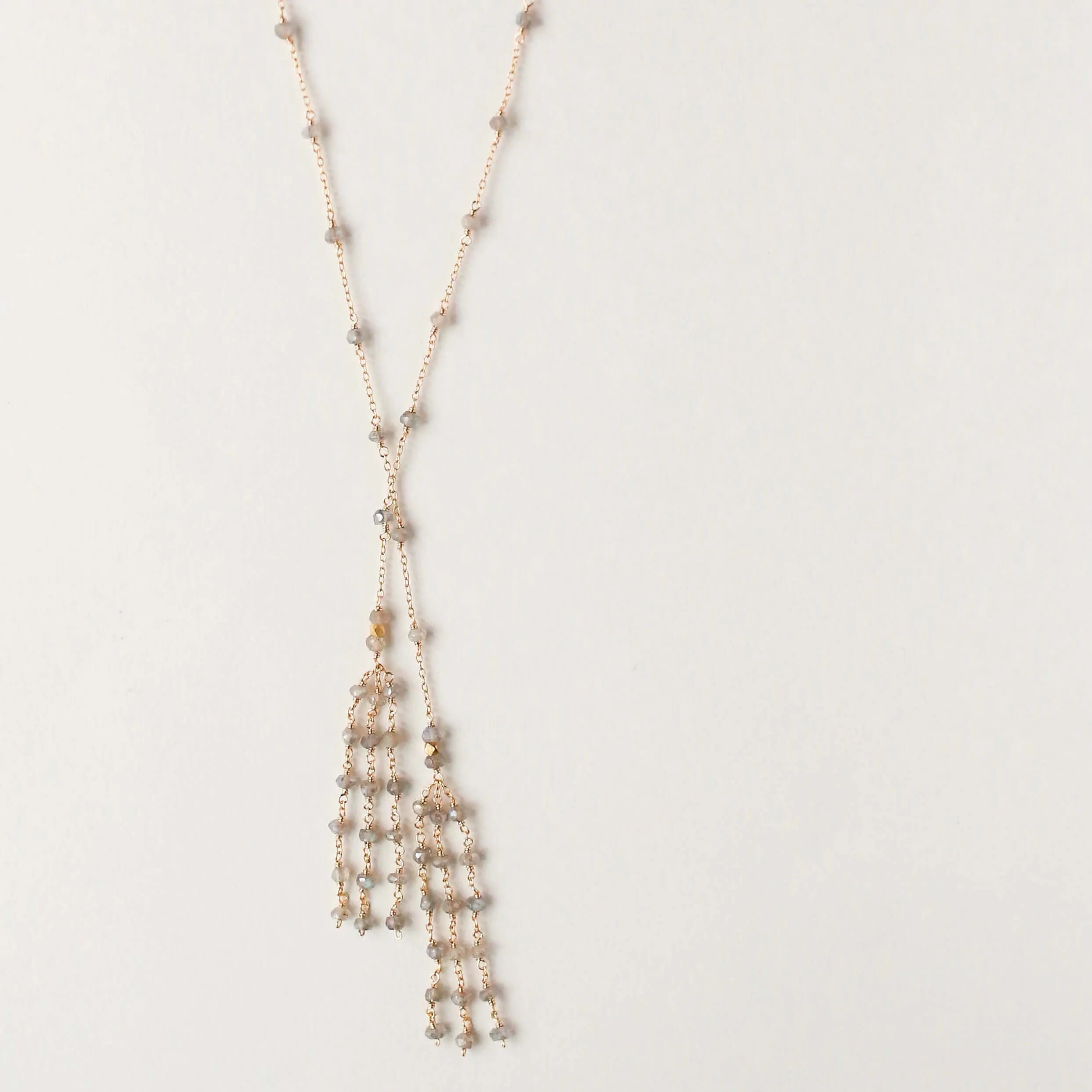 Silver Ballet Lariat Necklace in Labradorite