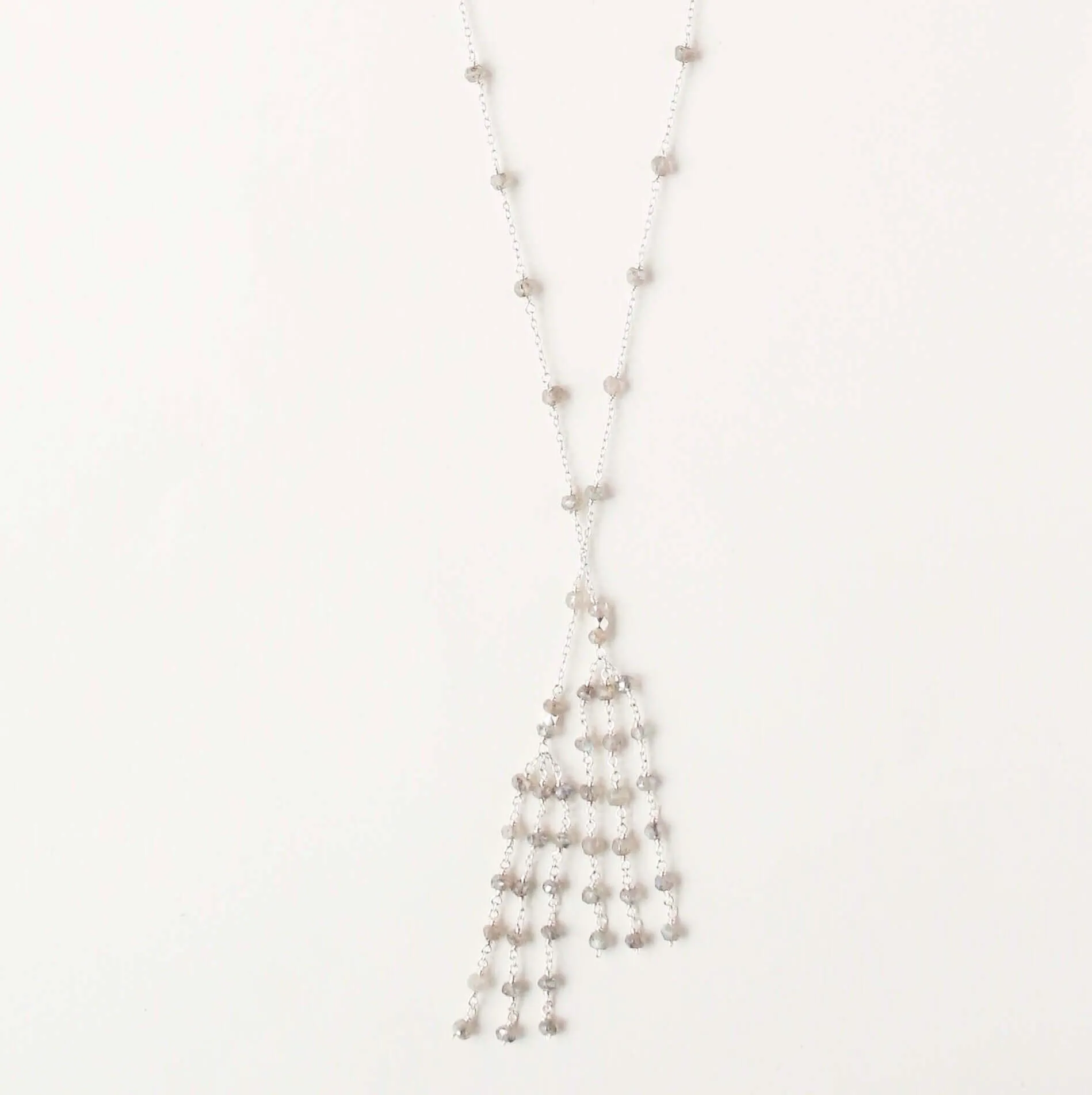 Silver Ballet Lariat Necklace in Labradorite