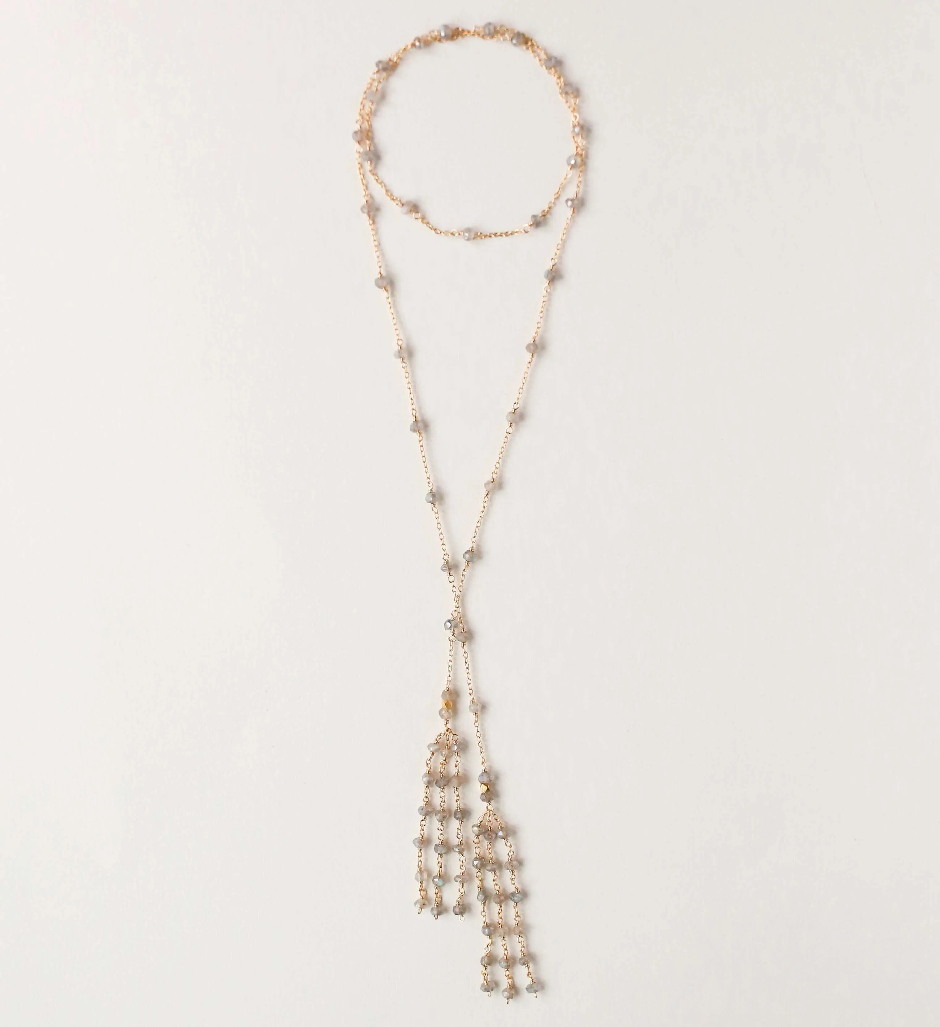 Silver Ballet Lariat Necklace in Labradorite