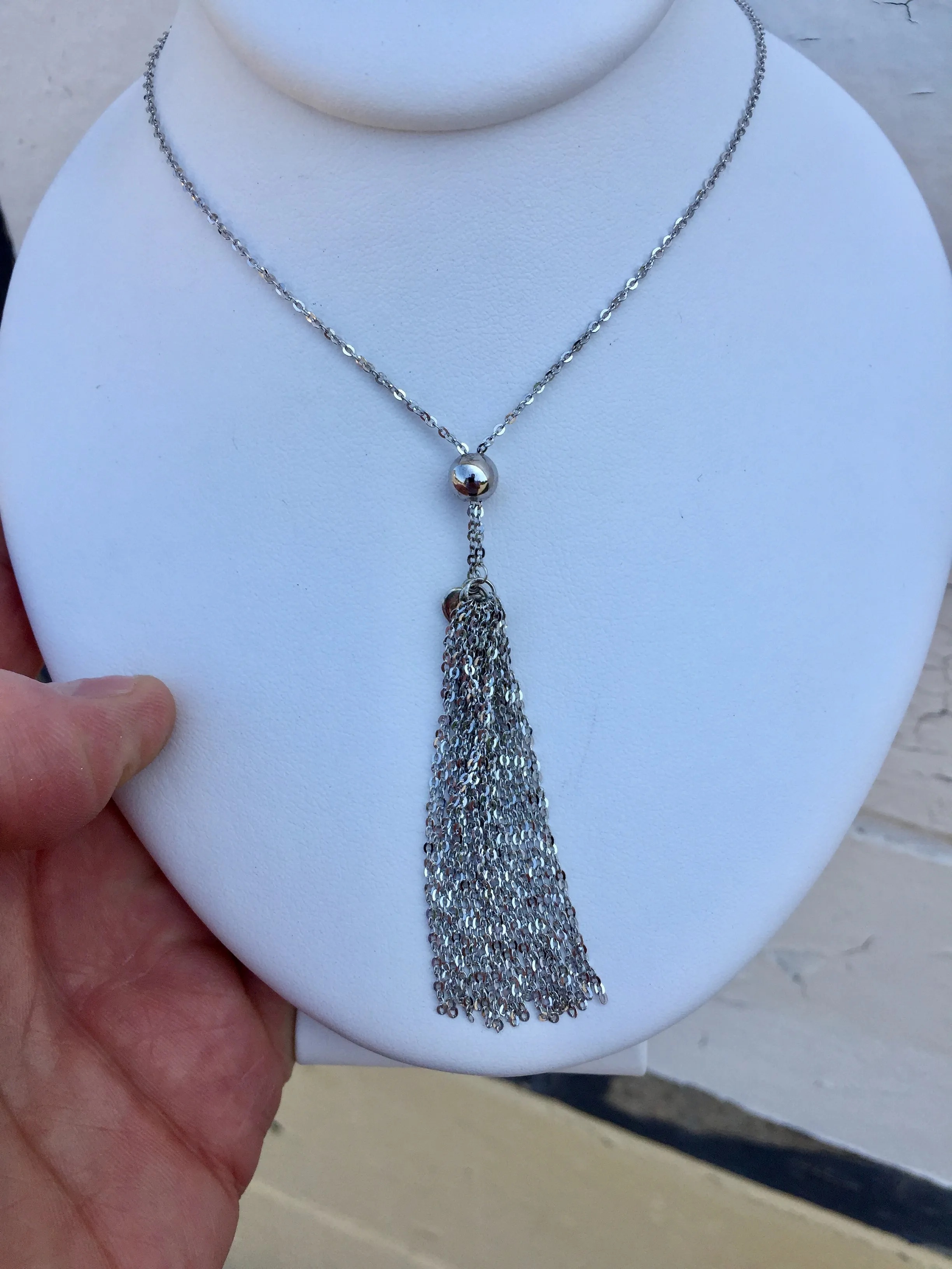 Silver Tassel Long Necklace