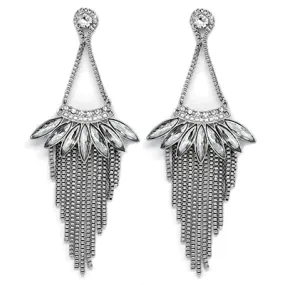 Silver Tone Crystal & Chain Tassel Drop Silver Tone Crystal & Chain Tassel Drop