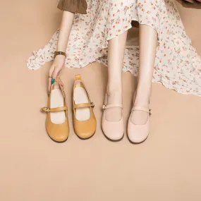 Soft Leather Mary Jane Flats Handmade Yellow/Pink Soft Leather Mary Jane Flats Handmade Yellow/Pink