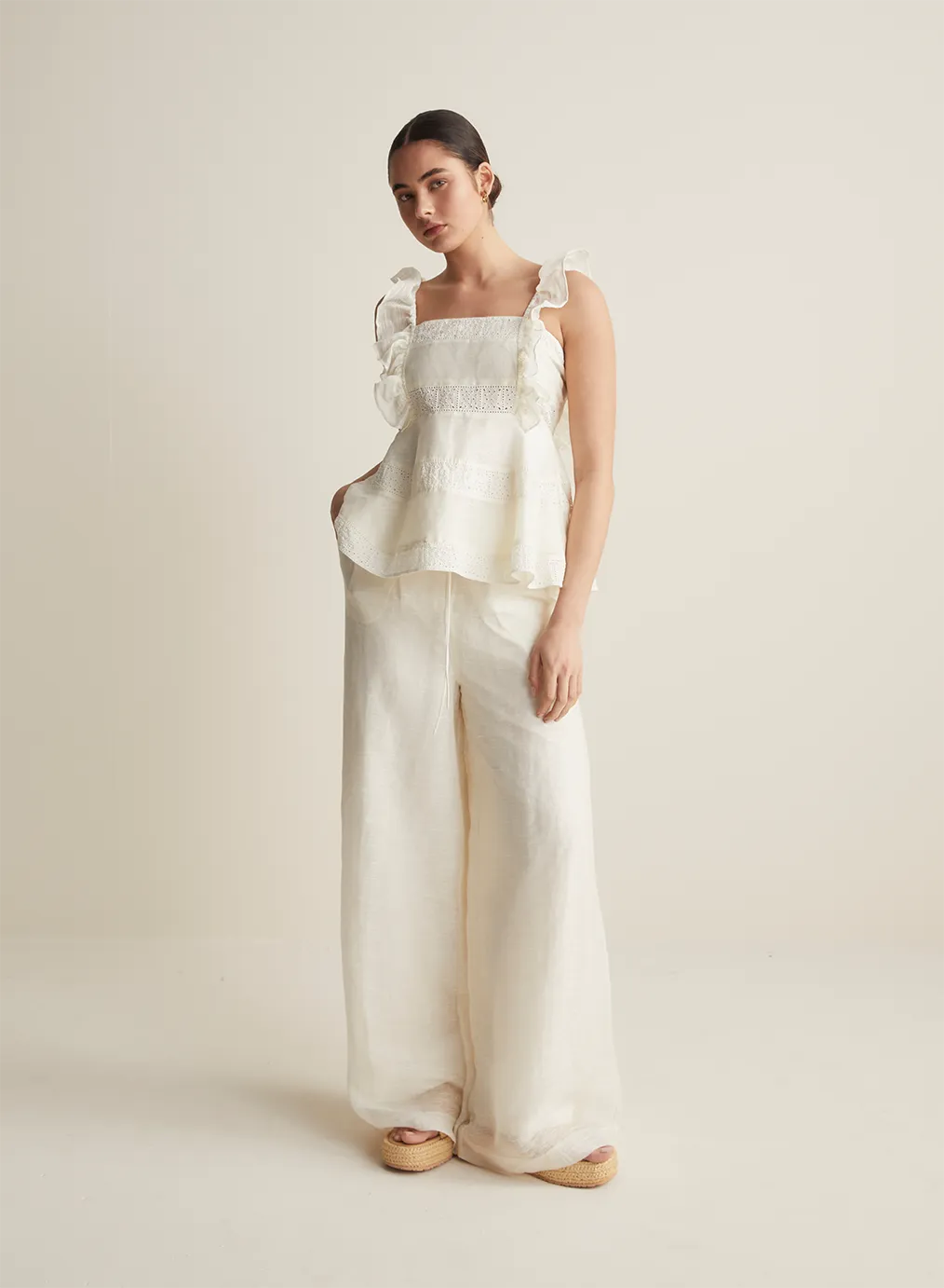 Sophia Silk Linen Pant | Antique
